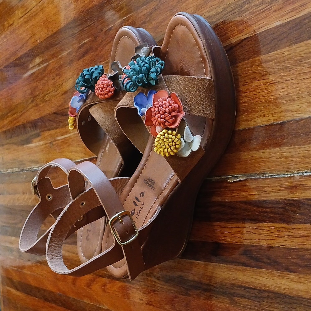 Mariella Suede 3D Multi Floral Wedge Sandal - 8 - Picture 2 of 13